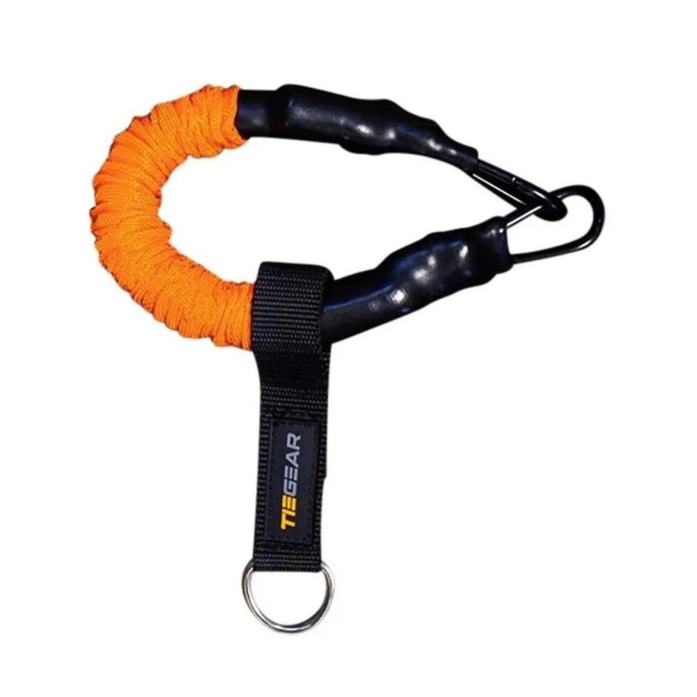 Tiegear orange and blacksoft spring with carabiner on a white background