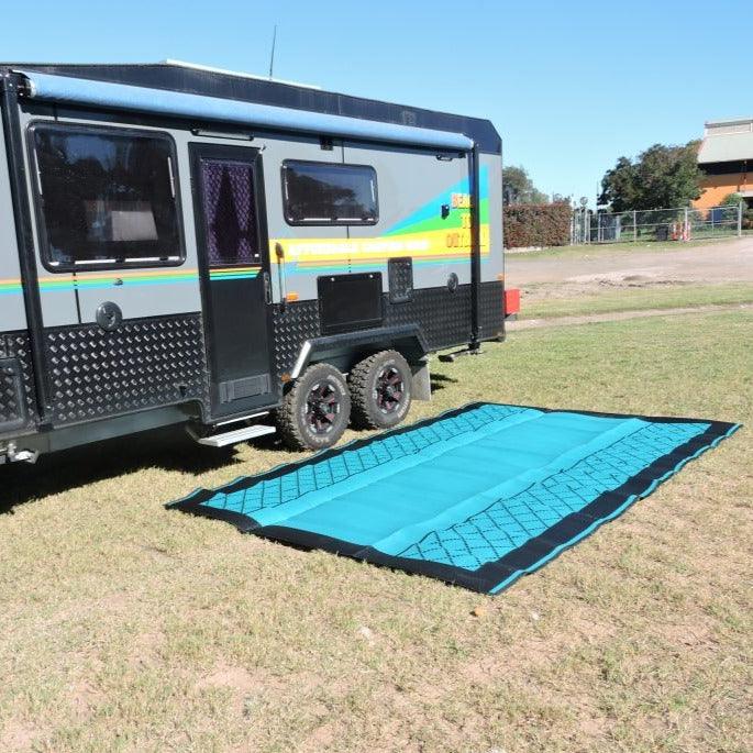 Annexe Mat - Crisscross Plain Centre Teal/Black - Aussie Traveller