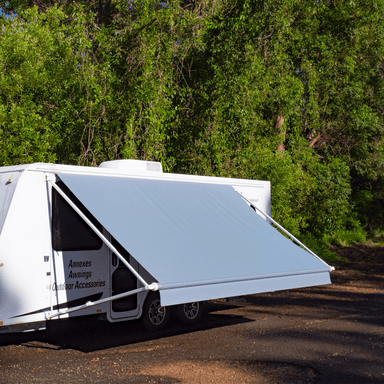 Aussie Traveller Sunburst Eclipse Awning – Left Hand Side Roller Drive Casting (White)